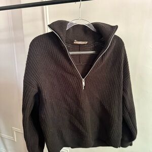 Everlane Black Half Zip Ribbed Sweater Pull Over